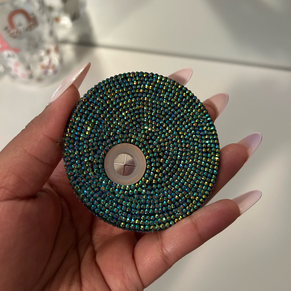 - Rhinestone bamboo lid handmade for glass cups 16oz 12oz 24oz